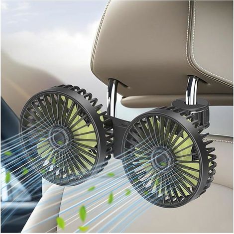 Ventilateur voiture double tête 3 vitesses – USB, 30 dB – Silencieux, rotatif – Pour auto, camion (1/5)