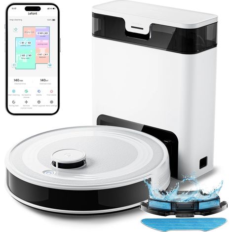 Aspirateur robot Leftant M2 Pro avec vadrouille, Blanc, auto-vidage, 6000 Pa, navigation laser DTOF, évitement d'obstacles PSD, contrôle Wi-Fi/Alexa (1/5)