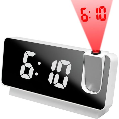 Réveil Projection Plafond 180° avec écran LED 7,3 Pouces, Charge USB, Fonction Snooze, Horloge Numérique Murale pour Maison, Blanc (1/5)