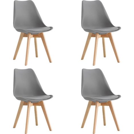 Set 4 Sedie da cucina in polipropilene con gambe in legno e cuscino 49x57x82 cm Colore Elefante FLORA Colore Elefante