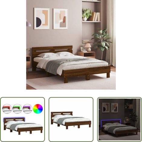 vidaXL Lits LED RVB - Cadre de lit avec LED sans matelas chêne marron 135x190 cm (1/5)