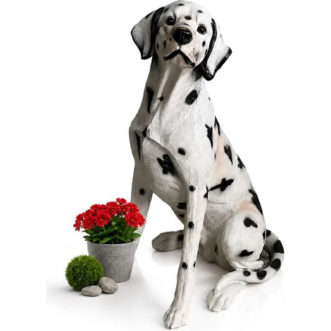 Relaxdays Gartenfigur Hund, Dalmatiner Figur, HxBxT: 83 x 39 x 52 cm, Polyresin, wetterfeste Gartendeko, weiß/schwarz