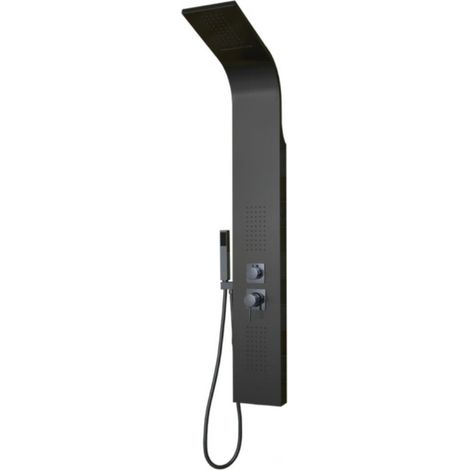 Colonna doccia attrezzata flower in acciaio nero opaco con cascata h140xl20xp44 confezione 1 (1/4)