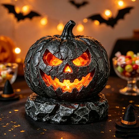 Halloween Lavalampe Kürbis aus Harz Große Ausführung Dekorative Nachtlampe Zuhause Einzigartiges Geschenk (1/5)