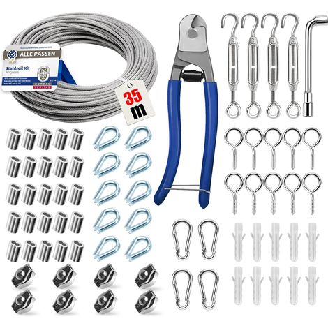 74-piece steel cable kit,  3mm thick stainless steel cable,  35m,  tensioner,  cable tensioner,  304 stainless steel kit,  supports for climbing plants (1/5)