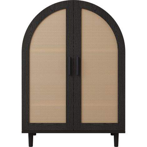 Mobile scarpiera e credenza con ante in rattan, 3 ripiani, 70 x 100 x 40 cm (1/5)
