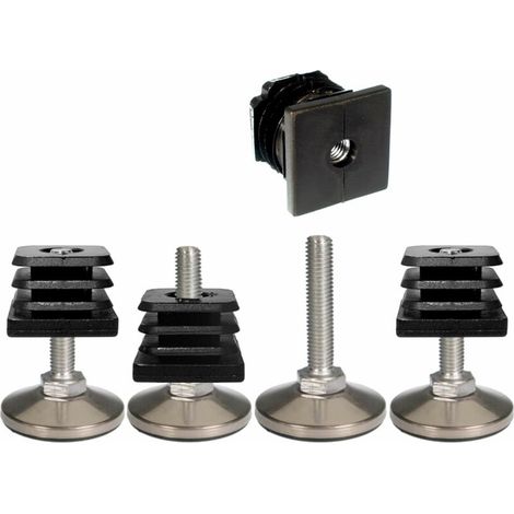 4x embout rentrant carré 20x20 mm avec vis de réglage avec cape en acier pied meuble chaise étagère table (1/2)