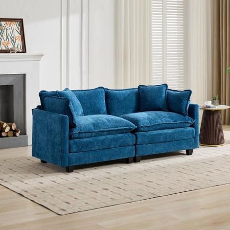 Cloud Sofa LoveSeat (Ottoman is not included), Modern Sectional Couch, for Living Room Bedroom and Apartment, Comfy Double Layer Upholstered Seat Cushion, Breathable Chenille Fabric, Blue,DE5012BL