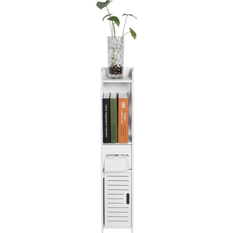 Meuble de salle de bain blanc en bois 80x15,5x15 cm, armoire murale avec étagère, porte-serviettes et rangement pour papier toilette (1/5)