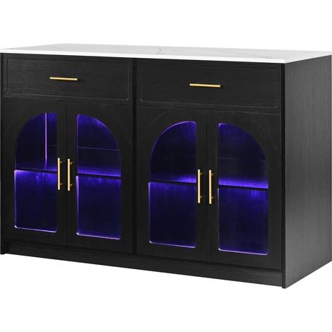 Isola cucina con LED e ampio piano, 2 cassetti e ripiani regolabili, nero (1/5)