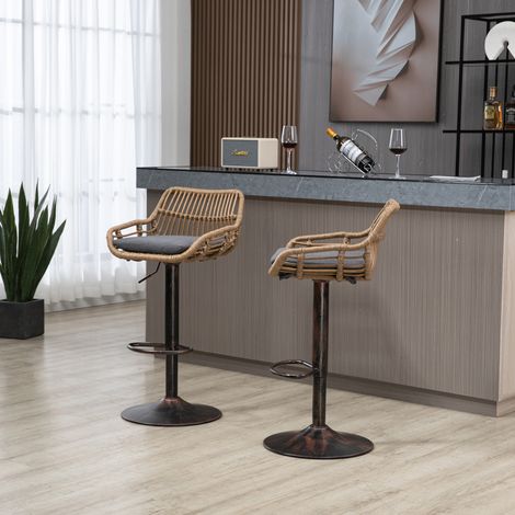 Sgabelli da bar girevoli a 360° regolabili in altezza, set da 2 in rattan PE grigio DESVIAE (1/5)