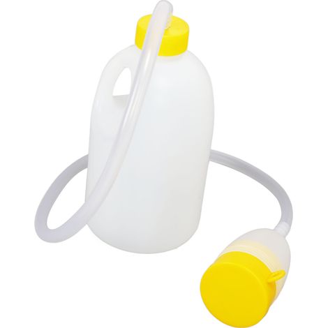 Bidon urinaire masculin avec tube long 90 cm, réservoir 1700 ml, couvercle étanche pour incontinence et soins gériatriques (1/5)