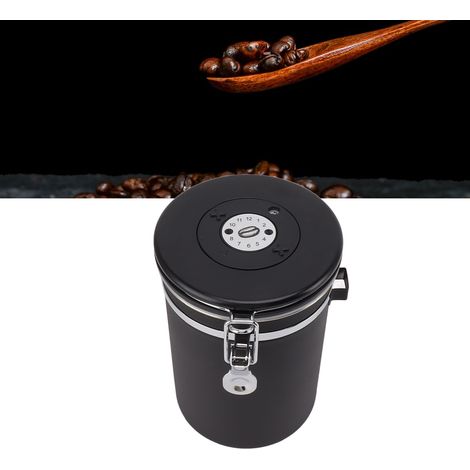 Boîte de conservation pour grains de café de 1,8 L, en acier inoxydable 304, avec cuillère en acier, noire. (1/5)