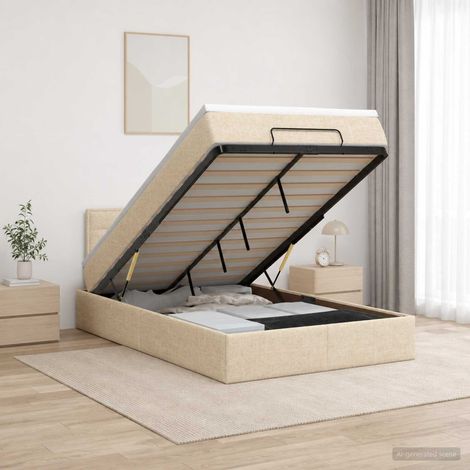 vidaXL Cama otomana con colchón con cabecera Crema 120 x 200 cm Tela (1/5)