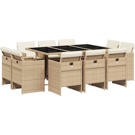 Maison Exclusive - Set comedor de jardín 11 pzas con cojines ratá (1/5)