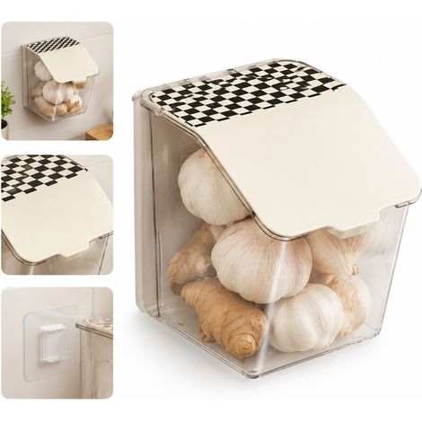 1 Pièce Boîte de Rangement Murale Sans Perçage en Plastique, Largeur 11 cm, Boîte à Oignons Ail et Gingembre avec Couvercle (1/5)