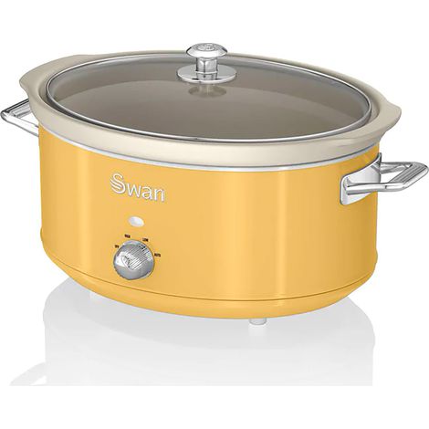 SWAN SF17031YELNEU Retro Olla Cocción Lenta, 6,5L, Recipiente Extraíble Antiadherente Cerámica Libre PFOA, Vintage 320W Amarillo