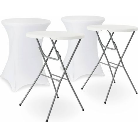 Lot de 2 tables hautes de réception – GALA – Mange debout. pliables. Ø80cm x 110cm + 2 housses en polyester. blanches