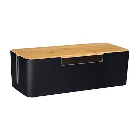 ABS Cable Organizer Box with Wooden Cover Cable Management Box for Power Strip or Surge Protector Black (1/5)