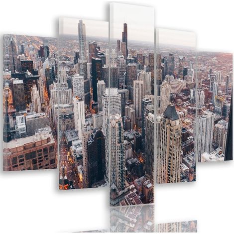 Quadri Quadro 5 pezzi Stampa su tela Chicago Città Architettura - 200x100 (1/5)