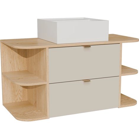 Mobile lavabo sospeso con nicchie e lavabo da appoggio quadrato Beige e naturale chiaro 100 cm - LAVENA (1/5)
