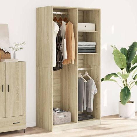 Armoire en Mélaminé Couleur Chêne 100x50x200 cm - Placard de Rangement avec Portes pour Chambre et Salon (1/5)