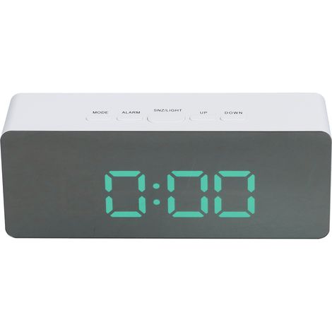 Horloge Numérique LED avec Miroir, Mode Snooze pour Chambre, Bureau, Décoration Intérieure - Coque Blanche (TS-S69-G)
