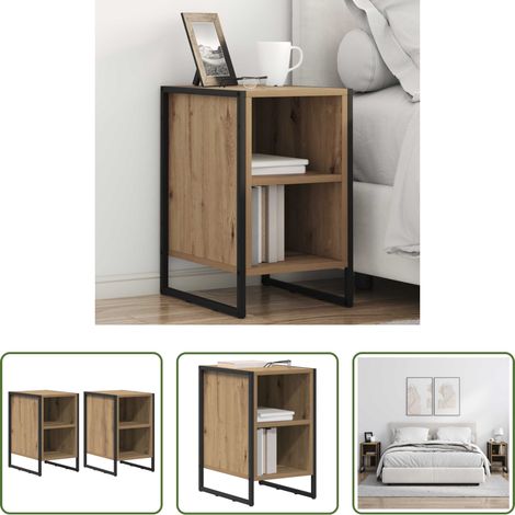 Holz Nachttisch - Nachttisch 2 pcs Kunsthandwerk Eiche 39,5 x 30 x 50 cm (1/5)