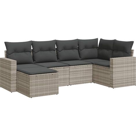 Poltrona da giardino - Set Divano da Giardino 6pz con Cuscini Grigio Chiaro Polyrattan (1/5)