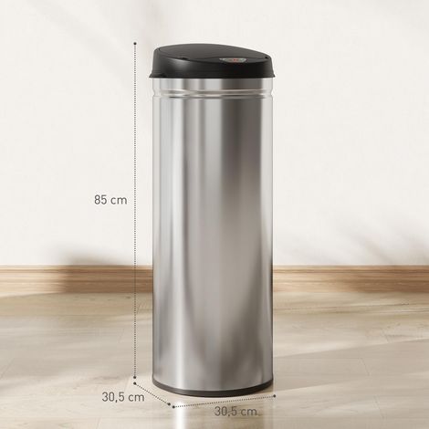 Poubelle de 50 litres à capteur et fermeture amortie, sans contact, en acier inoxydable, pour une hygiène optimale dans les cuisines et les bureaux, couleur argent. (1/5)