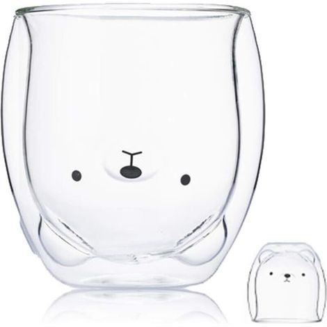 Tasse de café Double paroi isolée Coupe à Lunettes Animal Mignon thé Lait Tasses Cadeau Original pour Noël Action de graces Copains (Ours)-Fei Yu (1/5)
