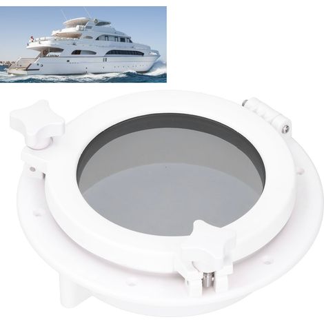 Hublot rond blanc de 8 pouces, hublot en verre trempé pour camping-cars, yachts et bateaux (NMPP1-01) (1/5)