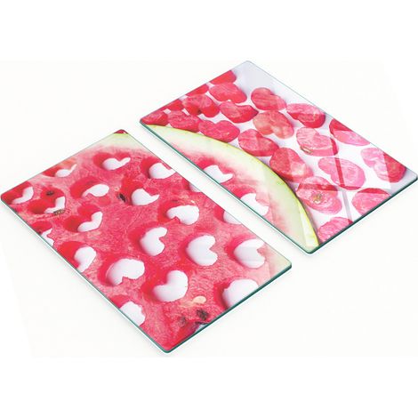 Tablas de servir de cristal para cocina con estampado de coraz贸n de sand铆a, 2x30x52 cm.
