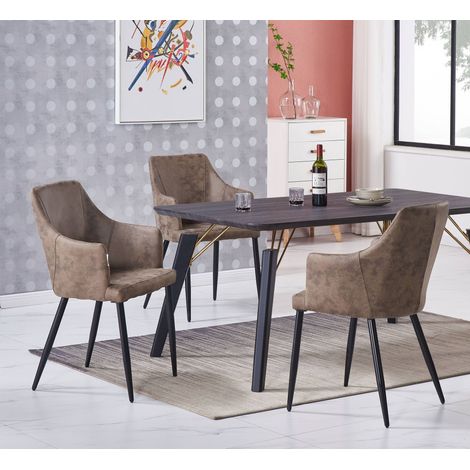 Cosmo LUX Zarah Dining Set - un tavolo da pranzo in legno nero e un set di 4 sedie da pranzo in pelle marrone - Sala da pranzo Cucina (1/5)