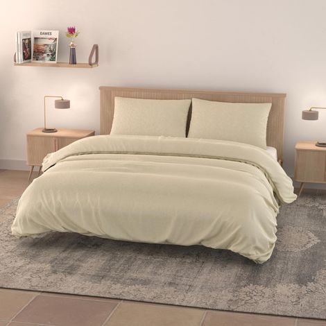 Parure Housse de Couette EVA Effet Water Washed, Sable, Double (1/4)