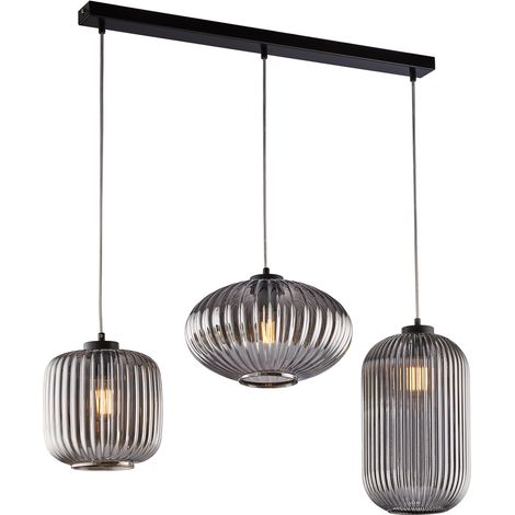 Sospensione 3 Luci Glamour Con Binario E Vetro Soffiato Grigio Specchiato (1/2)