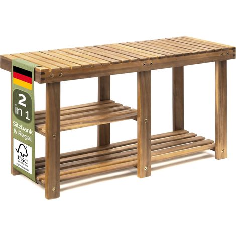 CASARIA® Schuhregal FSC®-Zertifiziert Akazien Holz Massiv Bad Diele Flur Bad Schuhschrank Schuhaufbewahrung Schuhständer Braun 2in1 Schuhbank