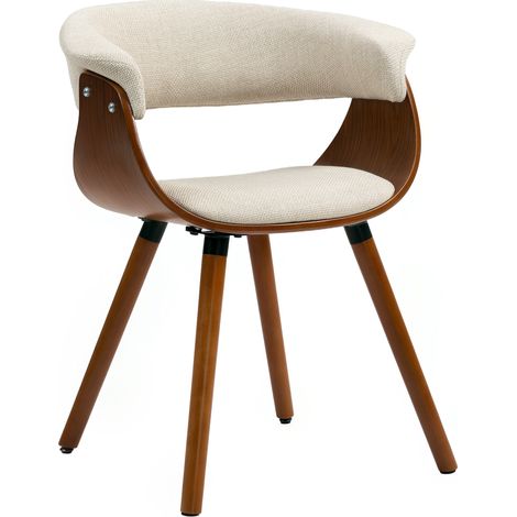 Esszimmerstuhl, Stoff in Leinenoptik, gebogene Rückenlehne, Holzbeine, Beige