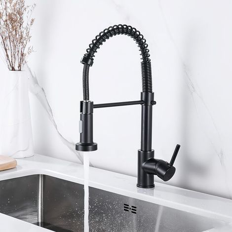 Mitigeur de Cuisine Noir avec Douchette Extractible,Pivotant 360°,2 Modes de Pulvérisation (1/5)