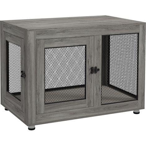 CHICFURN Jaula para perro de interior 94 x 60 x 71,5 cm gris, 2 puertas, cojín lavable (1/5)