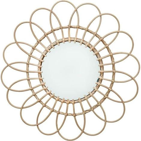 Miroir décoratif en rotin - Décoration murale - Miroir en rotin - Pour salon, chambre à coucher, couloir - Rond (1/5)