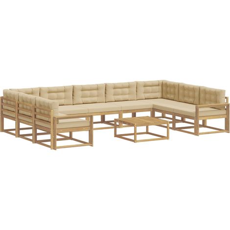 Conjunto de sofás de exterior con cojín 10 pcs y Beige vidaXL (1/5)