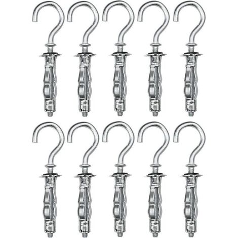Lot de 10 - Cheville à expansion Ø8x32 mm avec crochet gond piton vis M4 - pour plaques de plâtre corps creux cloison sèche - en acier - finition zingué Cr3+