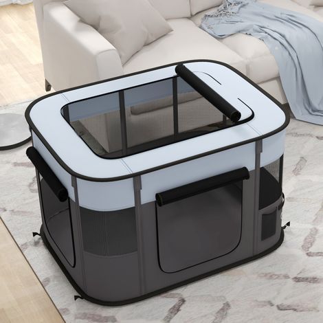 Parque plegable para cachorros con puertas y ventanas de malla, 94 x 74 x 60 cm, gris HAVRYA (1/5)