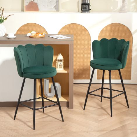 2 chaises hautes de bar avec dossier et repose-pieds, structure en acier, 54 x 55 x 97 cm, coloris vert bouteille, par lot de 2 (1/5)