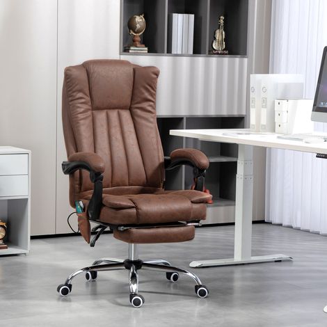Fauteuil bureau massant chauffant hauteur réglable, dossier inclinable. Repose-pied et télécommande marron, relaxation et chaleur pour un bureau élégant. (1/5)