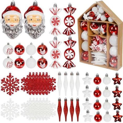 Lot de 70 Boule de Noël Rouge et Blanche, Boules de Noël en Plastique Incassable Boule d’Arbre de Noël Paillette Brillant (1/4)