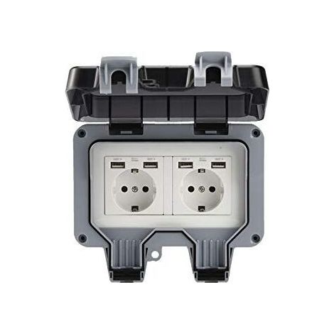 Prise murale extérieure double avec USB étanche résistante prise électrique avec boîte murale (double) (1/5)