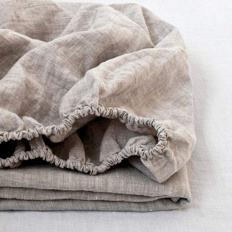 Drap Housse 100% Lin 2 Personnes - 150 × 200 cm, Couleur Lin - Bonnets pour 35 cm (1/5)