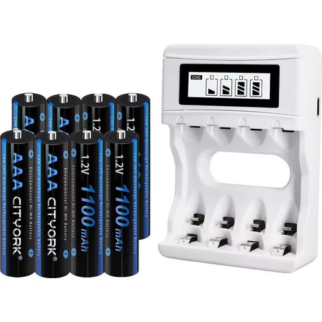 Batería recargable AAA, capacidad de 1100 mAh, certificación CE, 8 baterías AAA, 1 cargador (1/2)